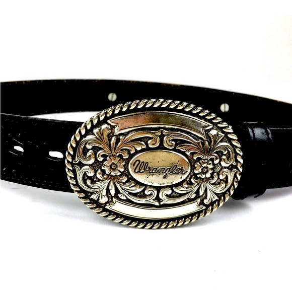 Vintage Wrangler Black Embroidered Leather Belt Handcrafted Old Sonora Mexico XS - Picture 1 of 8